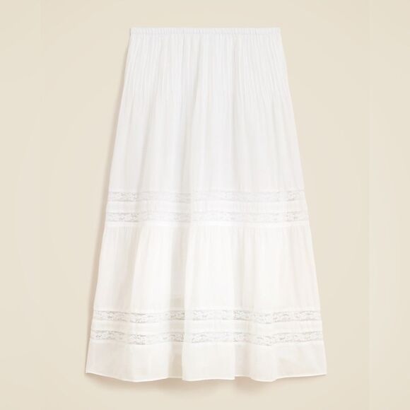 NWT J CREW Lace-trim pintuck skirt in white - Picture 4 of 8